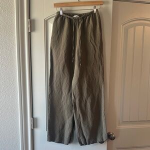 H&M Linen Blend Olive Green Pants